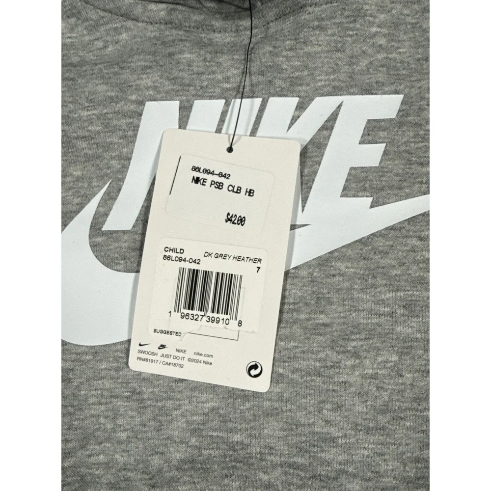 Nike Boy's Size 7 Large Heather Gray Futura Logo Fleece Hoodie NWT